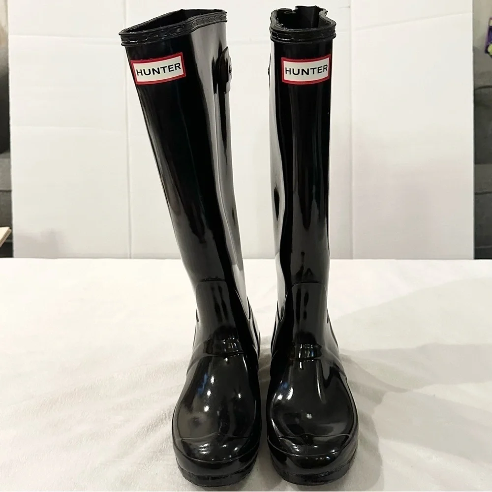 Hunter Original Tall Glossy Black Rain Boot Women’s 6 classic weather high boots